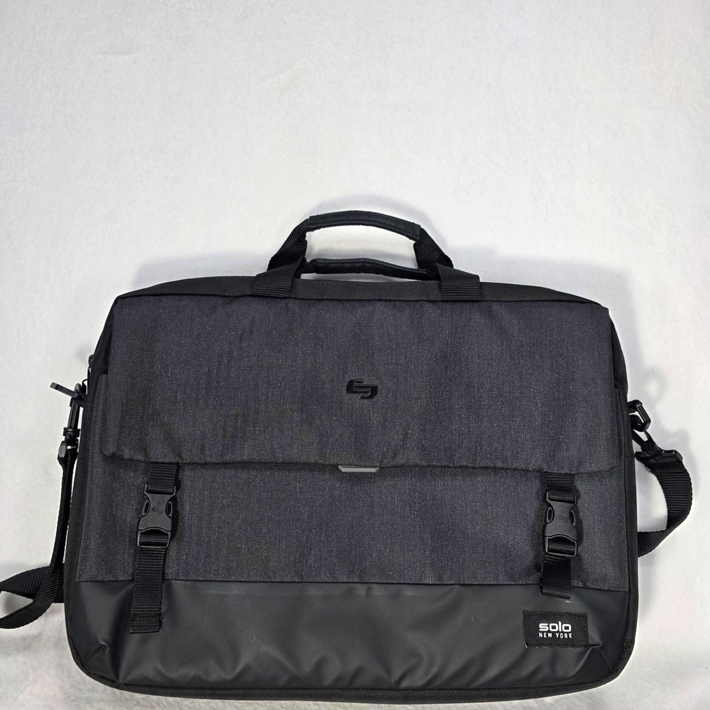 Solo New York Black/Gray Laptop Messenger Shoulder Bag 15-17in Padded Strap